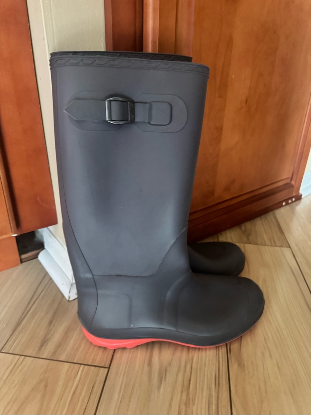 Tall Matte Black Rain Boots with Red Sole